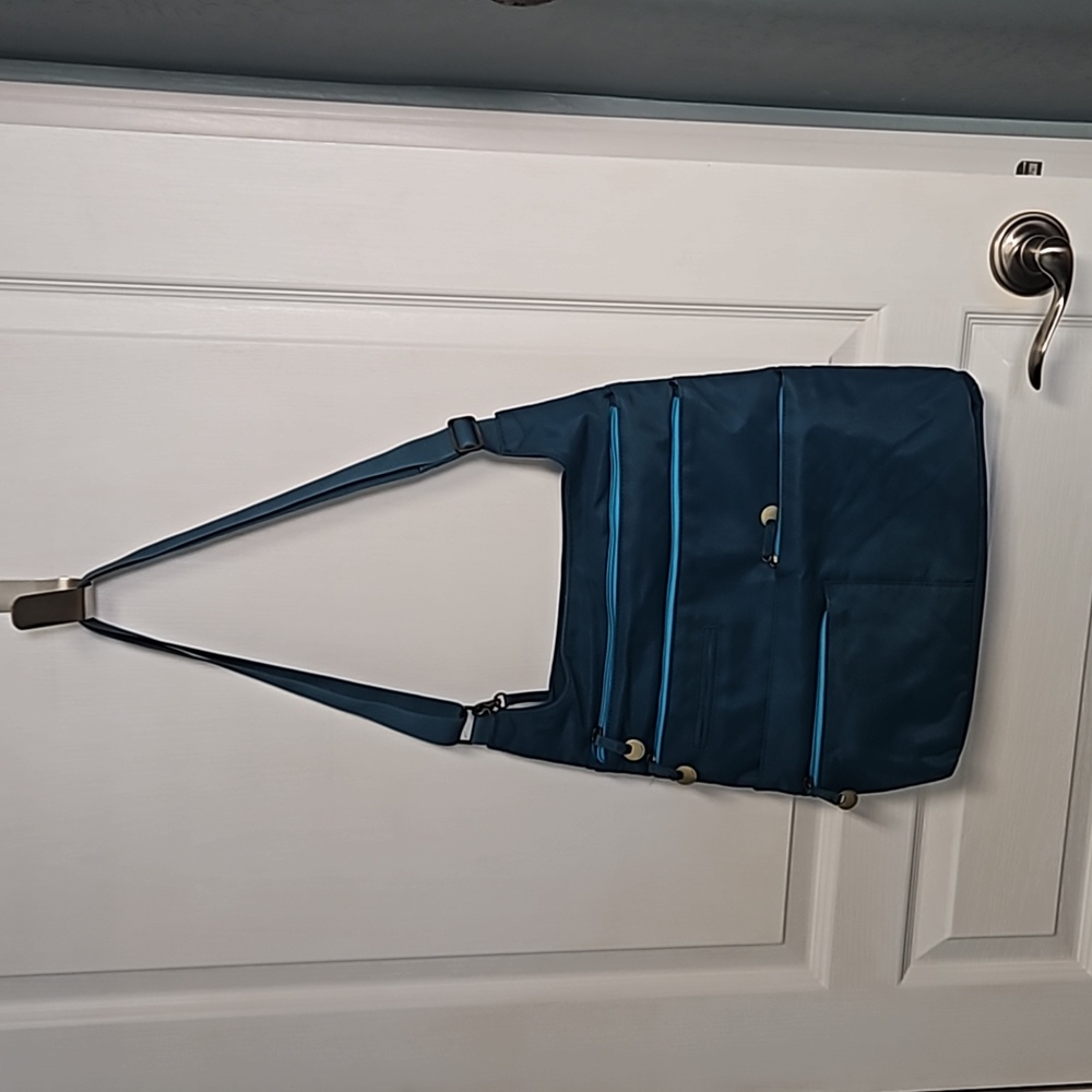 Travelon Anti Theft Slim Messenger Crossbody Bag - secure lock zippers -  Blue